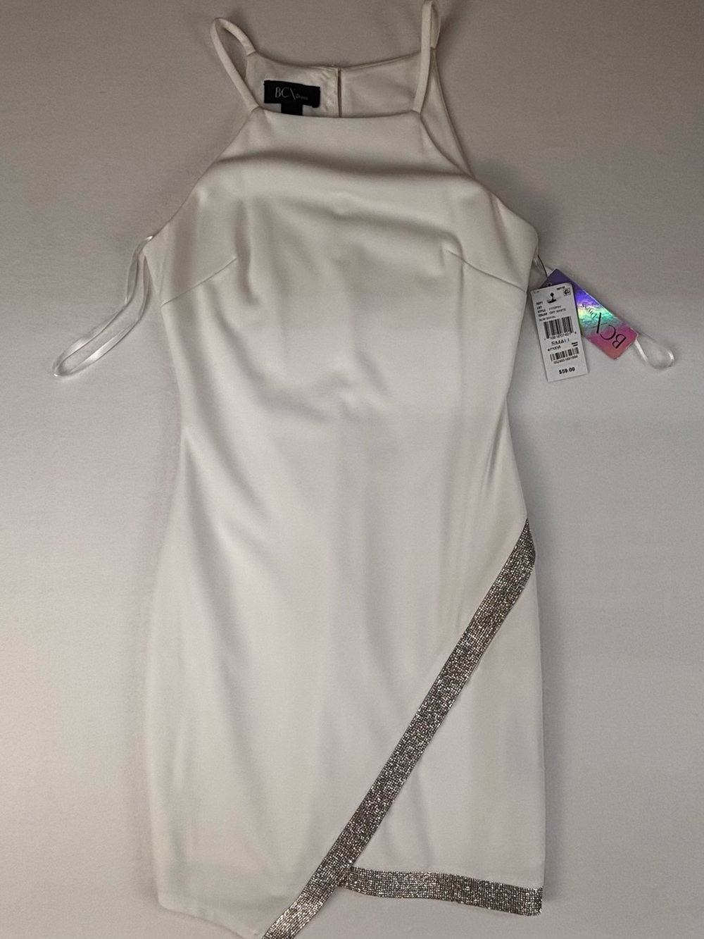 Bridal shower dress,BCX White Mini Dress with Diagonal Glitter Accent